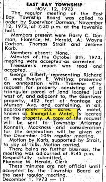 Shangri-La Motel - Dec 1973 Article On Annexation Of Property